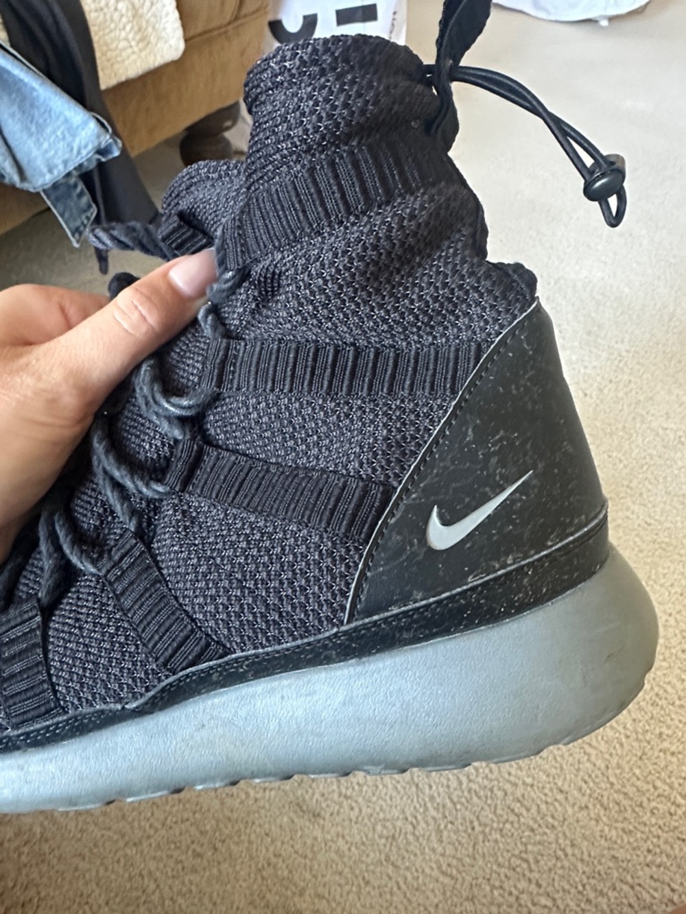 Nike Black Knit High-Top Sneakers with Gray Soles and fur - Picture 9 of 9